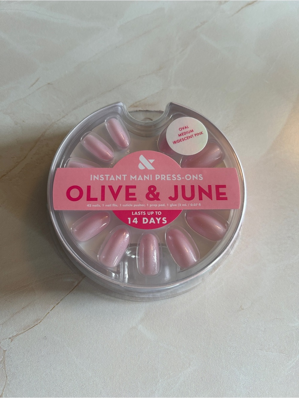 olive and june iridescent pink medium almond press on nails